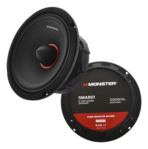 Bocina 8 Medio Rango 600 Watts Rms 8 Ohms Monster Sma801 Color Negro