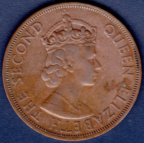 2 Cents 1955 Moneda De Estados Del Caribe Oriental Isabel Ii