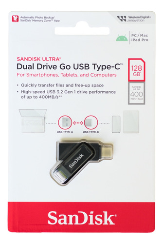Sandisk Memoria Usb Tipo C 3.2 Dual Drive 128gb 400 Mb/s