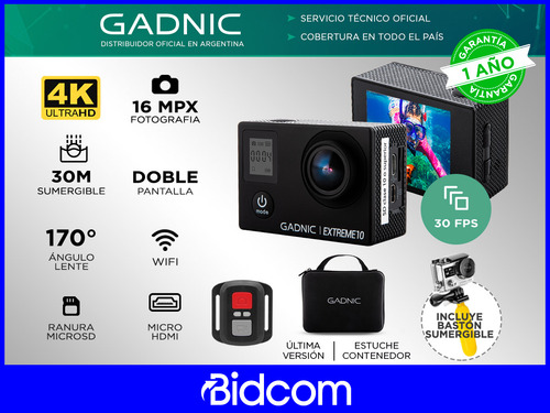 Imagen 2 de 10 de Camara Deportes Extremos Gadnic 4k Sumergible Hdmi Moto Bici