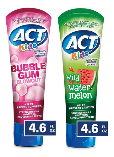 Act Kids Pasta Dental Para Ninos Sabor Chicle Set 2 Piezas