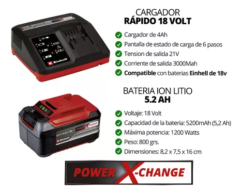 Cargador Einhell 18v Batería 5,2 A Ion Litio Power X Change