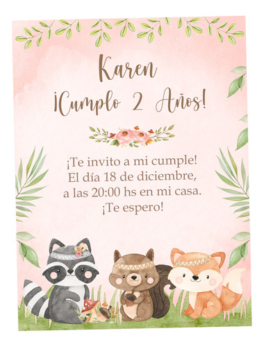 Kit Imprimible Animalitos Bosque Nena Tribal Boho Romántico