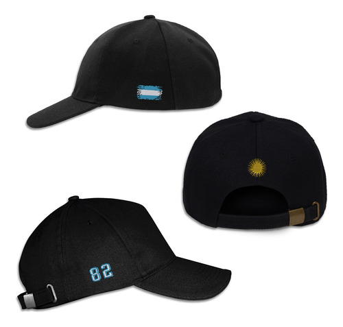 Gorra Gorro 4 Bordados Islas Malvinas Argentinas Bandera Negro Ajustable