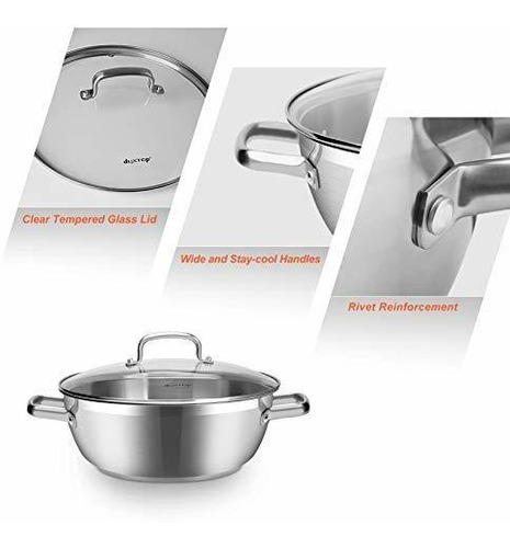 Olla De Coccion De Acero Inoxidable Con Tapa De Vidrio 5.39l