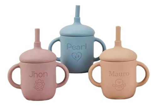 Personalized Silicone Baby Sippy Cups, Custom Engraved