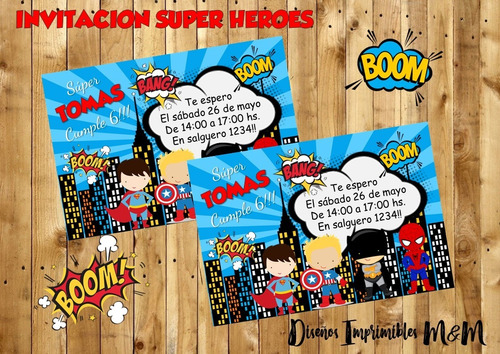 Invitacion Imprimible Digital Super Heroes