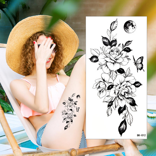 Tatuaje Temporal De Flores De 8 Hojas, Tatuaje Temporal Impe
