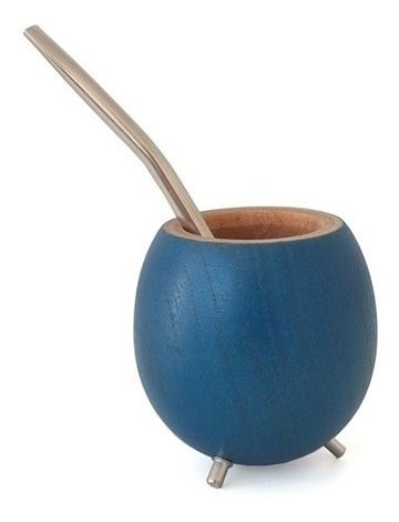 Mate Cacto Madera Algarrobo + Bombilla Incluida  Color Azul