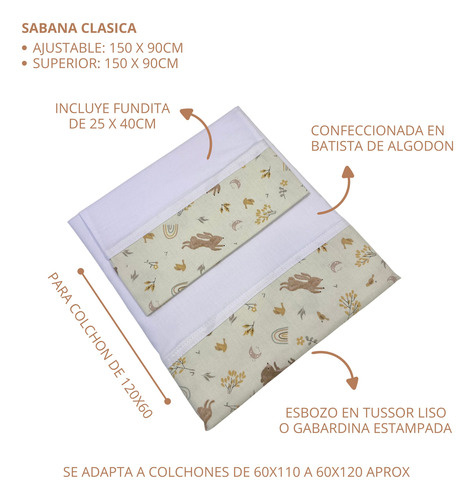 Sábana Con Esbozo Para Cuna Clásica (120 X 60 Cm) Blanco Liso