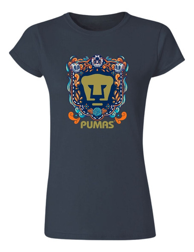 Playera Deportiva Mujer Pumas Unam Día De Muertos Celeste