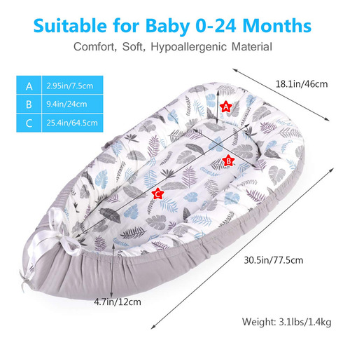 Cama Cojín Nido Colecho De Algodón Para Bebe 93x53cm