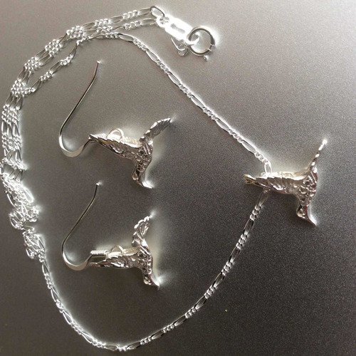 Imagen 9 de 10 de Juego De Cadena Aretes Dije De Colibrí Plata Ley 925 Solida