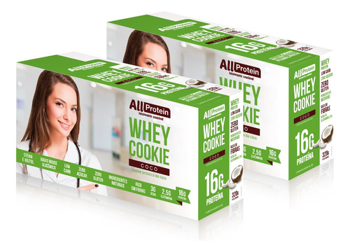 Caixa De Whey Cookie De Coco 16 Unidades De 40g All Protein