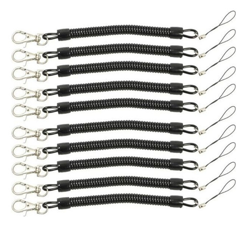 10 Llaveros Retráctiles Con Resorte En Espiral Negro. Ym