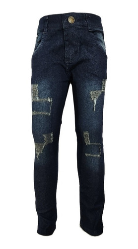 Pantalon Jean Niño Chupin Elastizado Azul Con Rotura T 4-16