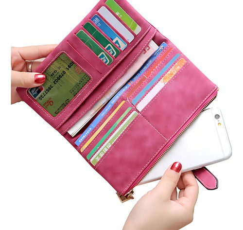 Moderna Billetera Cartera Monedero Cuero Sintético Dama Color Gris/sintético