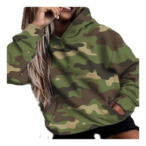 Sudadera Con Capucha De Manga Larga Con Estampado De Camufla