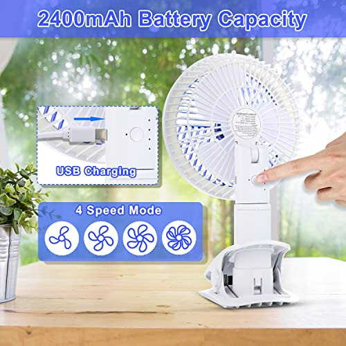 Ventilador De Clip Con Lámpara Led Recargable Y Portátil