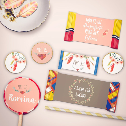 Imagen 7 de 10 de Kit Imprimible Atrapasueños Boho Etnico Rústico - Candy Bar