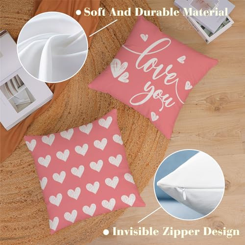 Juego De 4 Fundas De Almohada De 56 X 56 Cm, Diseño Corazón