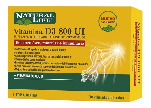 Natural Life Vitamina D3 800 U.i. X 30 Capsulas