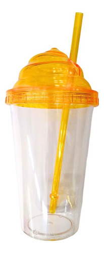 Vasos De Plástico Acrílico Con Tapa De Helado Y Sorbito Color Amarillo