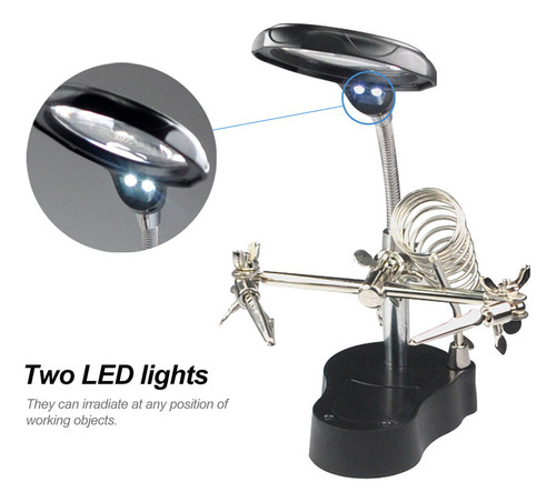 Lupa De Mesa Led De 3,5 X 12 X Com Suporte E Clipes De Jacar