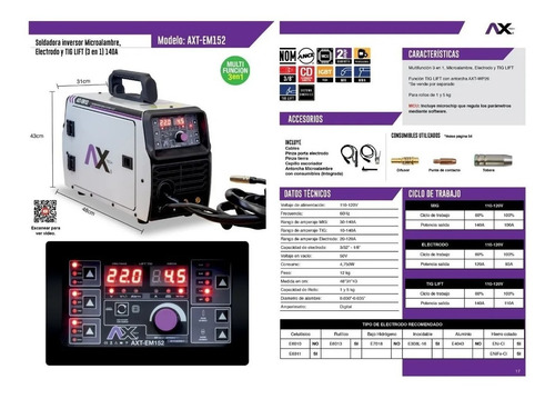 Soldadora Inversora Microalambre Electrodo Y Tig Axt-em152