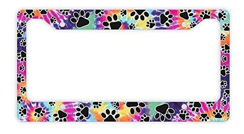 Marco - Decorative License Plate Frame Tie Dye Paw Print Lic