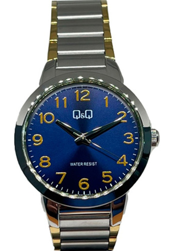 Reloj Q&q Q16a-506py Hombre Pulsera Correa Plateado-dorado Fondo Azul Q16a-506py