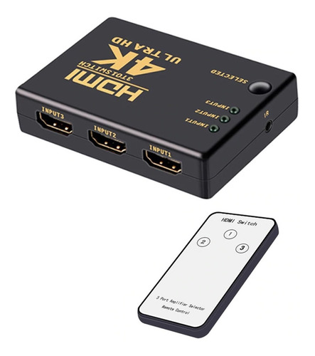 Switch Hdmi 3 Entrada 1 Saida 4k Com Controle Full Hd 3d