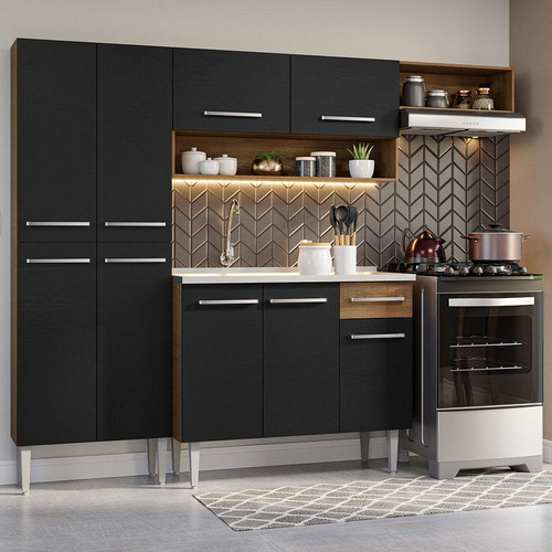 Cocina Integral Completa Madesa Emilly Fit Con Tarja Rn Color Marrón/Negro