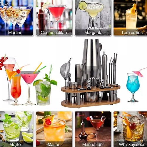 Juego De Utensilios Para Coctelería, 23 Piezas, 750 Ml, Boston Shaker ,bextsrack Utensilios De Bar De Acero Inoxidable Con Soporte