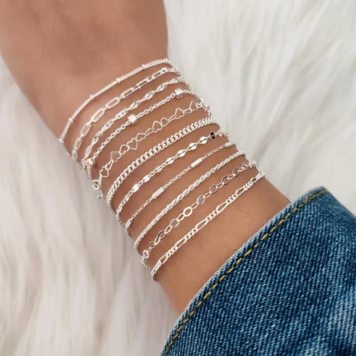 Juego De 11 Pulseras Apilables De Eslabones De Cadenas Mujer