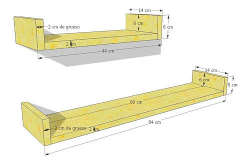 Imagen 2 de 8 de Set X 2 Repisas Flotantes Madera Pino 100% Maciza Ref: York