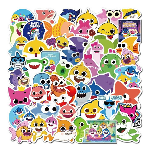 Imagen 2 de 4 de Tiburón Bebé - Set De 50 Stickers / Calcomanías / Pegatinas
