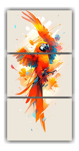 30x60cm Cuadro Guacamayo En Colores Naranja Bastidor Madera