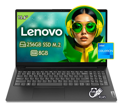 Laptop  Lenovo V-Series V15 G2 IJL  negra 15.6", Intel Celeron N4500  8GB de RAM 256GB SSD, Intel UHD Graphics 1920x1080px Windows 10