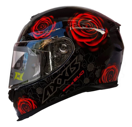 Capacete Fechado Axxis Eagle Flowers Flores Preto Vermelho