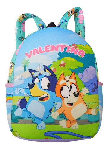 Mochila Jardin Infantil Bluey Personalizada Bolsillos