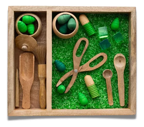 Set Sensorial Montessori De Madera – 8 Herramientas Para Juegos De Trasvase: Pinzas, Cucharas, Cuenco Y Bandeja, Ideales Para Motricidad Fina