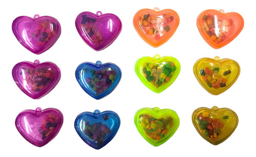 12 Corazones De Colores Confetti Con Chicle Ideal Para Niños