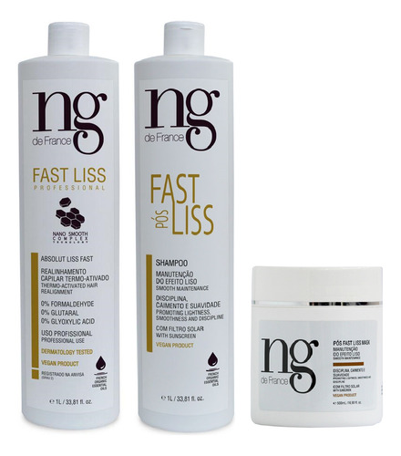 Ng De France Kit Fast Liss + Sh. Pós 1000ml + Másc. Pós 500g