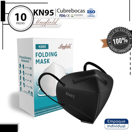 10 Cubrebocas Kn95 Mayfield Negro Mascarilla Certificado