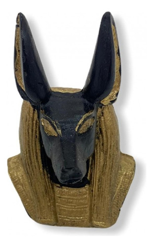 Escultura Busto Anubis 7 Cm Em Resina Cor Dourado Epreto