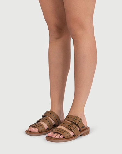 Sandalias Cuero Gales Viamo Dama Mujer Hebillas