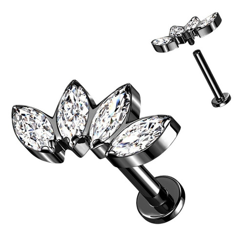 Labret Marquise Zirconia Pvd Negro Bodypiercing