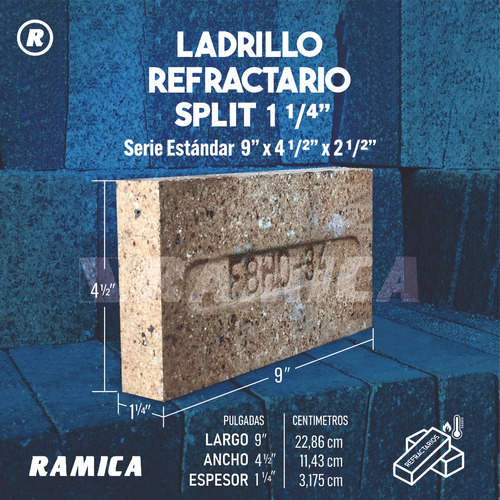 Ladrillo Refractario Fbsd-42 Split 9  X 4 1/2  X 1 1/4 