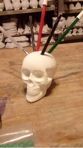 Calavera Maciza Mediana Porta Lapiz Yeso Para Pintar